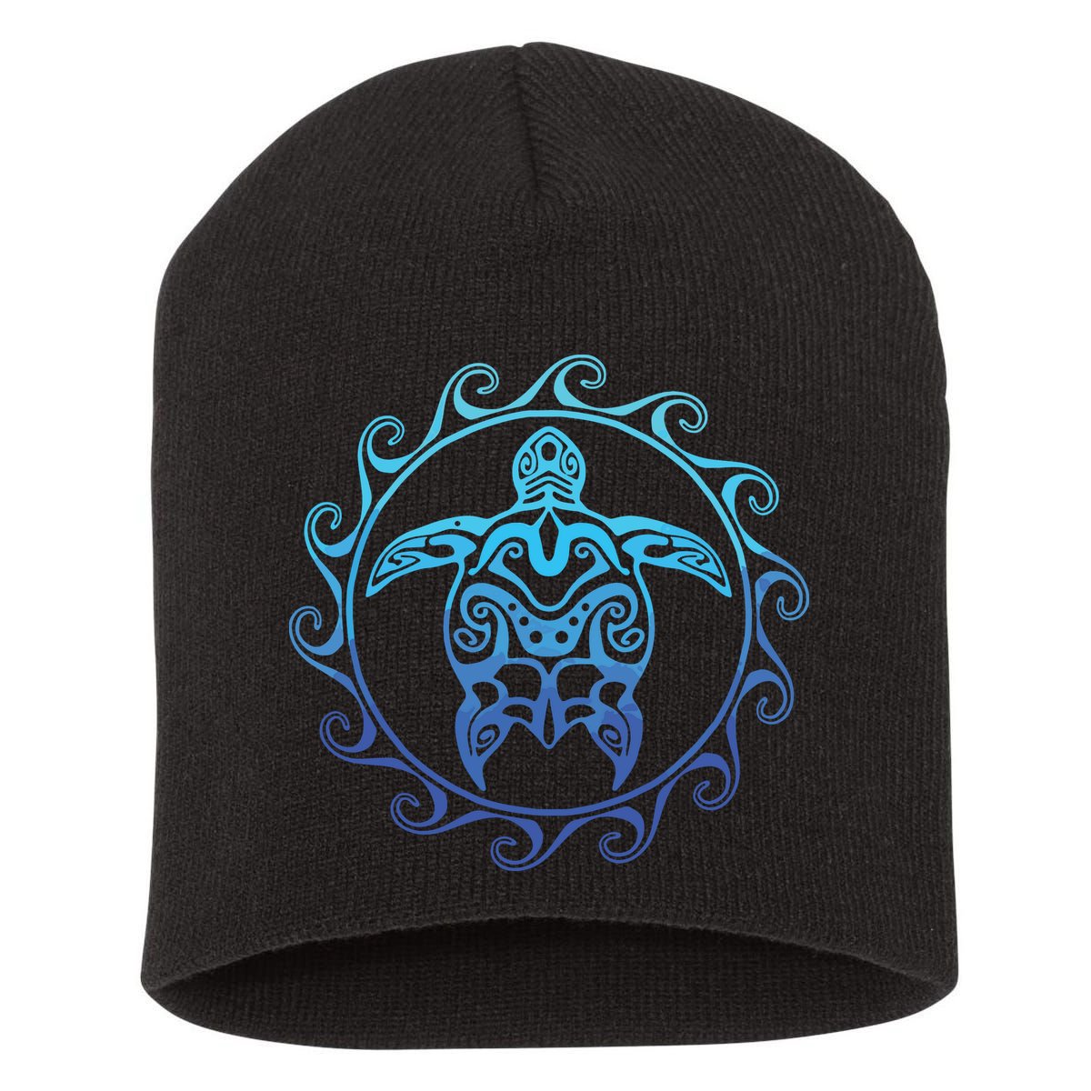 Ocean Blue Tribal Hawaiian Sea Turtle Short Acrylic Beanie