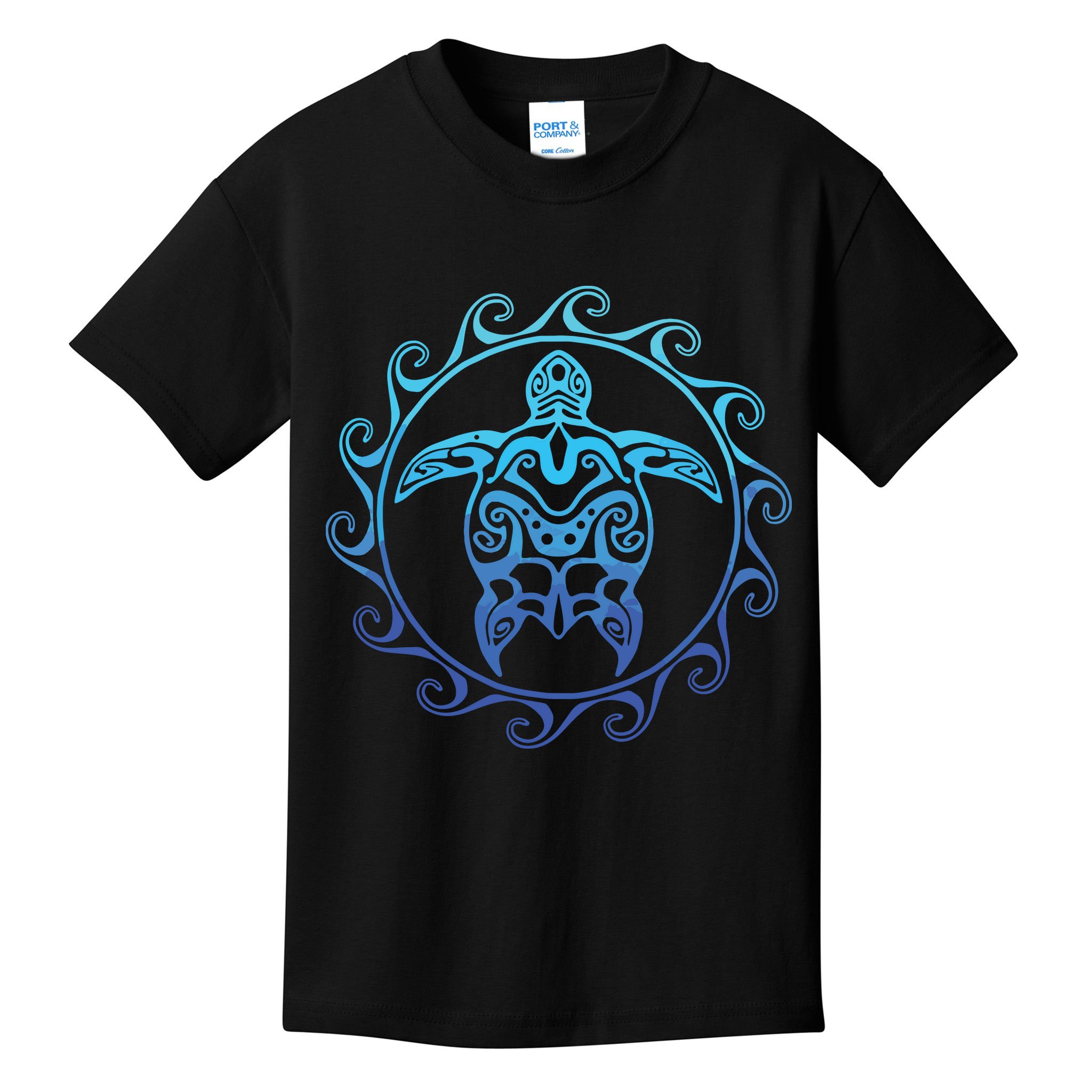 Ocean Blue Tribal Hawaiian Sea Turtle Kids T-Shirt
