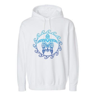 Ocean Blue Tribal Hawaiian Sea Turtle Garment-Dyed Fleece Hoodie