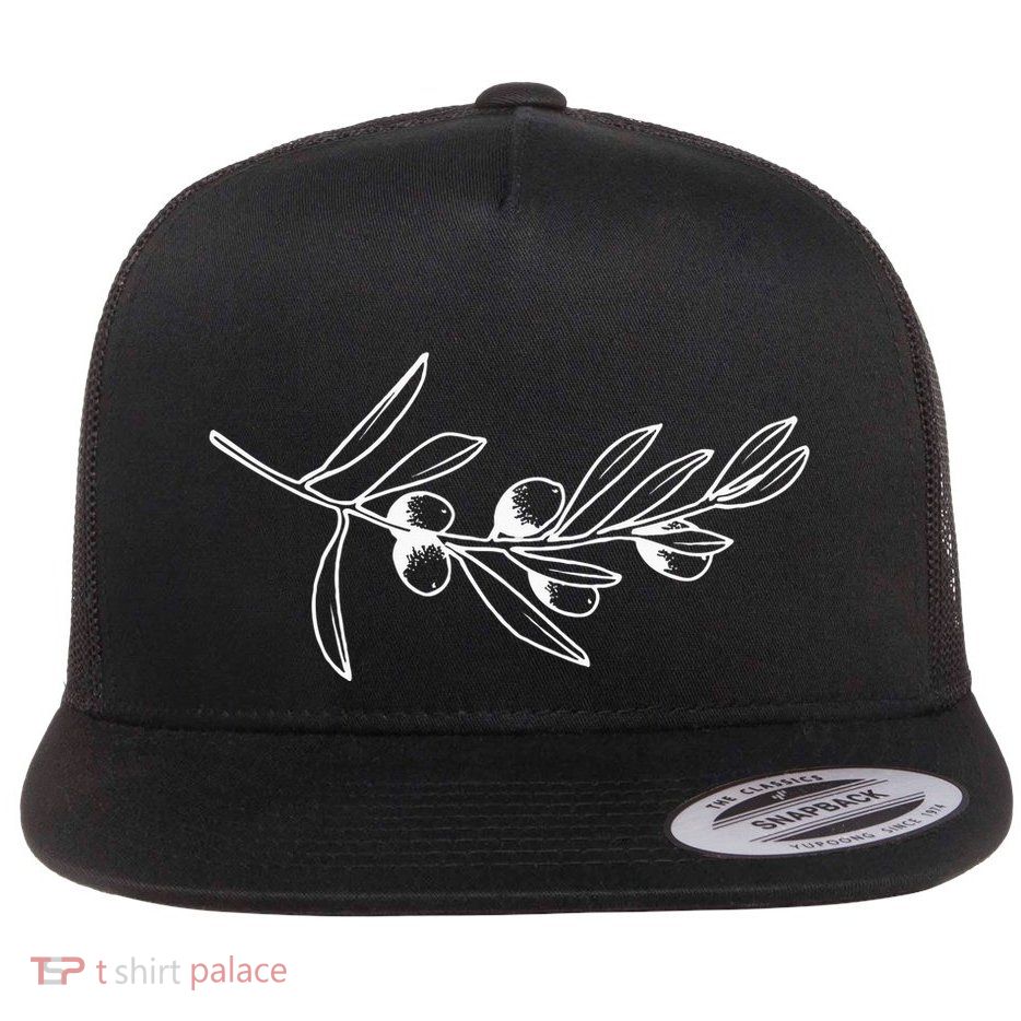 Olive Branch Tree I Love Olives Simple Art Drawing Flat Bill Trucker Hat