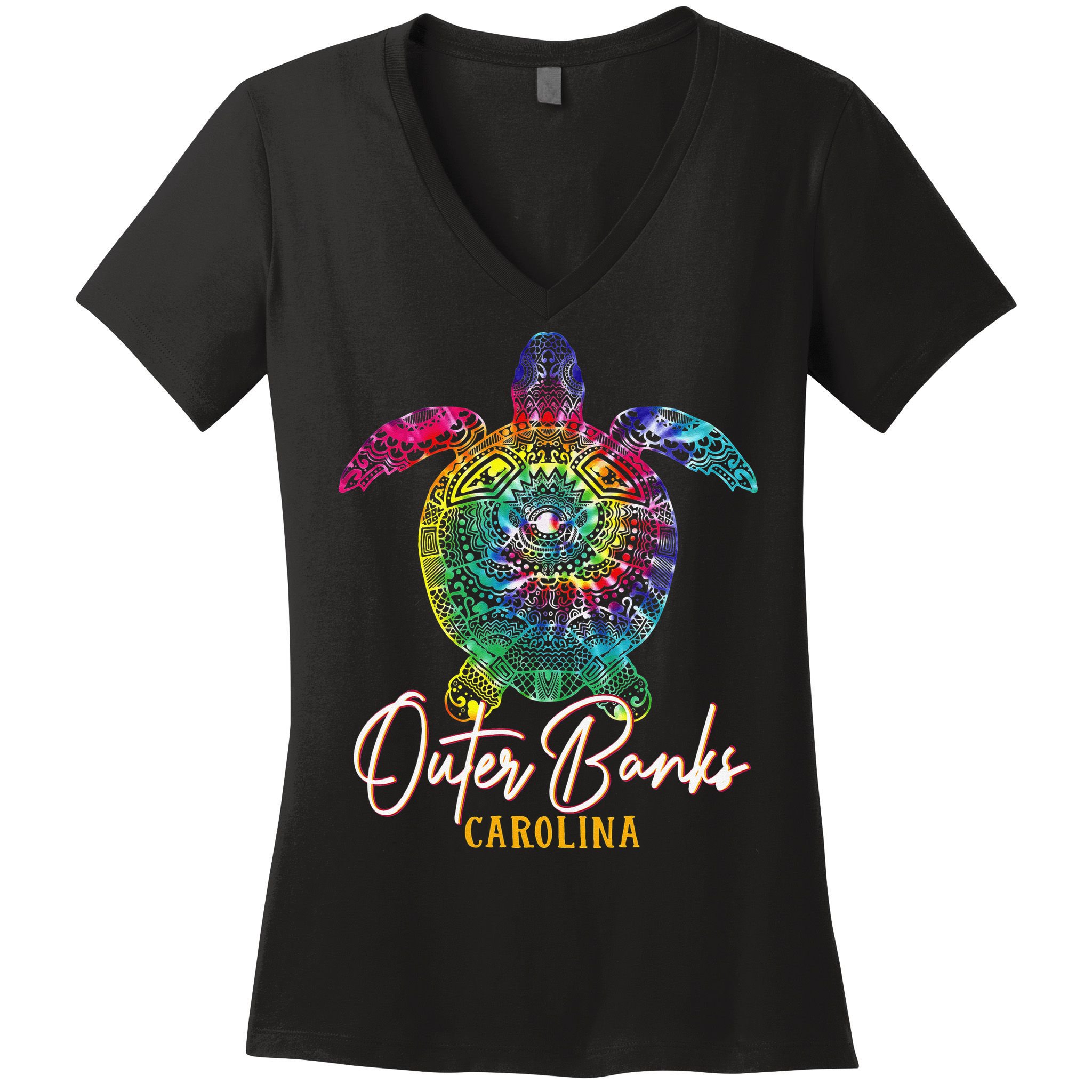 Outer Banks Tie Dye Sea Turtle Carolina Family Vacation Women's V-Neck T-Shirt