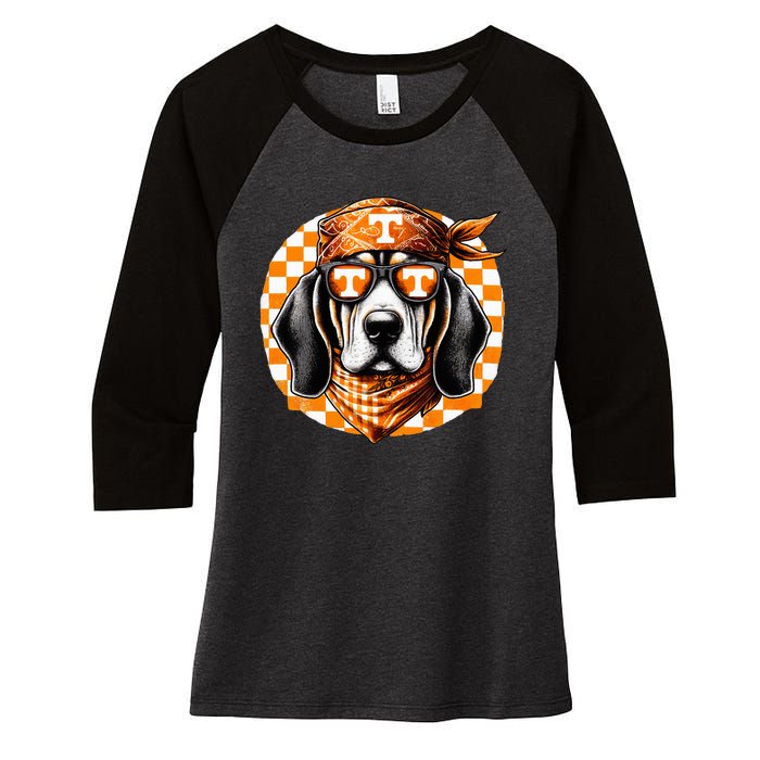 Orange Blooded Tennessee Hound Native Home Tn State Pride Women's Tri-Blend 3/4-Sleeve Raglan Shirt