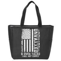 On Back Unvaxxed And Overtaxed Zip Tote Bag