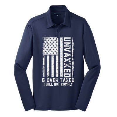 On Back Unvaxxed And Overtaxed Silk Touch Performance Long Sleeve Polo