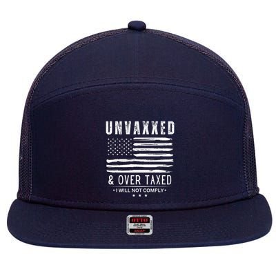On Back Unvaxxed And Overtaxed 7 Panel Mesh Trucker Snapback Hat