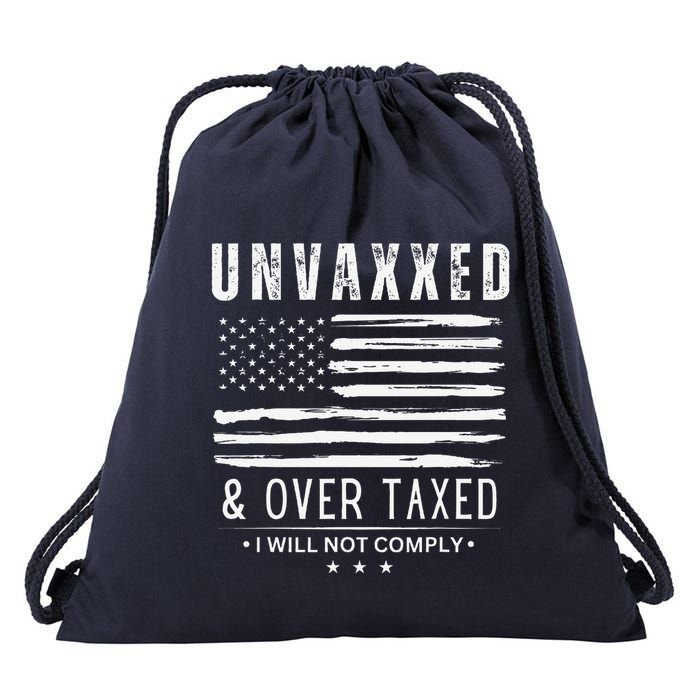 On Back Unvaxxed And Overtaxed Drawstring Bag
