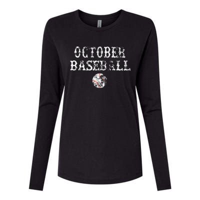 October Baseball Vintage Playoff Womens Cotton Relaxed Long Sleeve T-Shirt