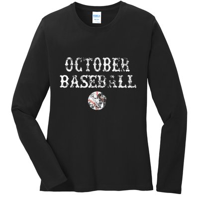 October Baseball Vintage Playoff Ladies Long Sleeve Shirt