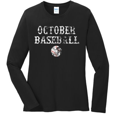 October Baseball Vintage Playoff Ladies Long Sleeve Shirt