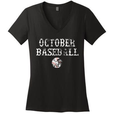 October Baseball Vintage Playoff Women's V-Neck T-Shirt