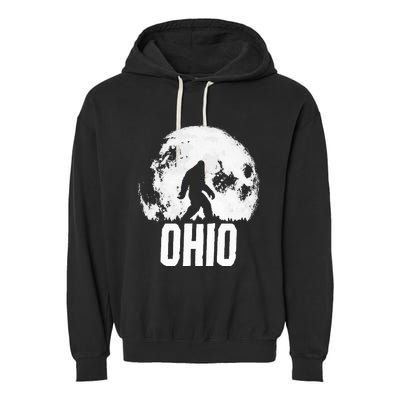 Ohio Bigfoot Vintage Full Moon Retro Squatch State Pride Garment-Dyed Fleece Hoodie