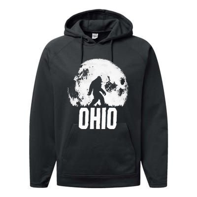 Ohio Bigfoot Vintage Full Moon Retro Squatch State Pride Performance Fleece Hoodie