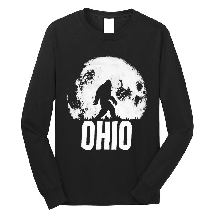 Ohio Bigfoot Vintage Full Moon Retro Squatch State Pride Long Sleeve Shirt