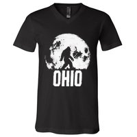 Ohio Bigfoot Vintage Full Moon Retro Squatch State Pride V-Neck T-Shirt