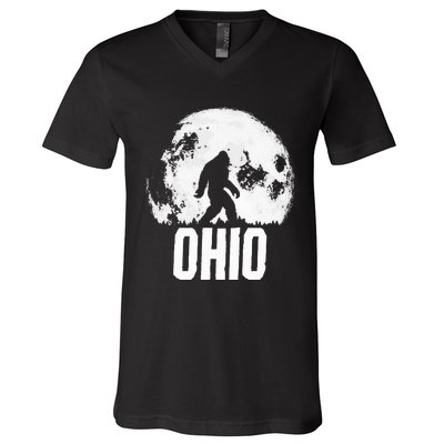 Ohio Bigfoot Vintage Full Moon Retro Squatch State Pride V-Neck T-Shirt