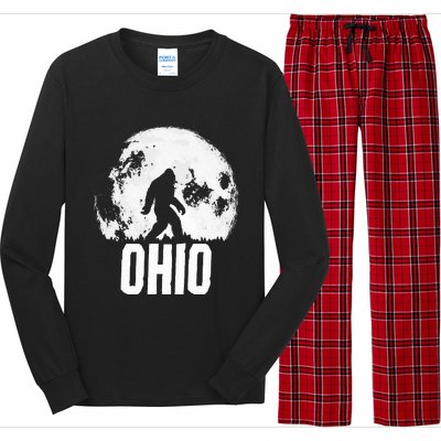 Ohio Bigfoot Vintage Full Moon Retro Squatch State Pride Long Sleeve Pajama Set