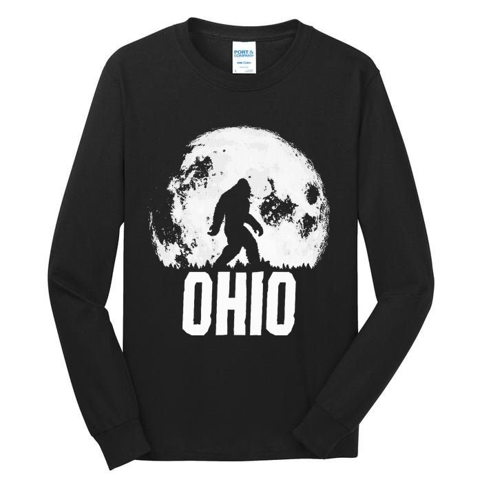 Ohio Bigfoot Vintage Full Moon Retro Squatch State Pride Tall Long Sleeve T-Shirt