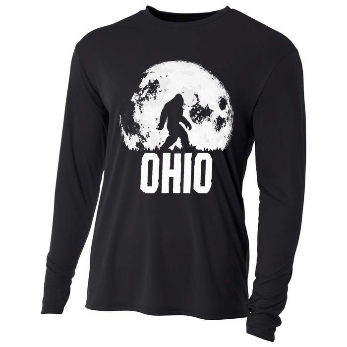 Ohio Bigfoot Vintage Full Moon Retro Squatch State Pride Cooling Performance Long Sleeve Crew