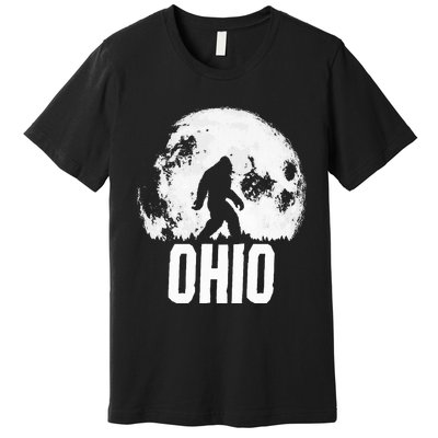 Ohio Bigfoot Vintage Full Moon Retro Squatch State Pride Premium T-Shirt