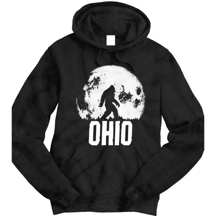 Ohio Bigfoot Vintage Full Moon Retro Squatch State Pride Tie Dye Hoodie