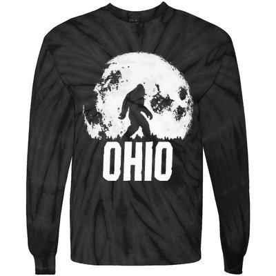 Ohio Bigfoot Vintage Full Moon Retro Squatch State Pride Tie-Dye Long Sleeve Shirt