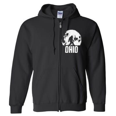 Ohio Bigfoot Vintage Full Moon Retro Squatch State Pride Full Zip Hoodie