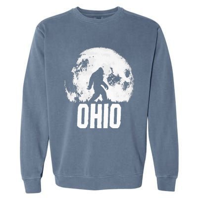 Ohio Bigfoot Vintage Full Moon Retro Squatch State Pride Garment-Dyed Sweatshirt