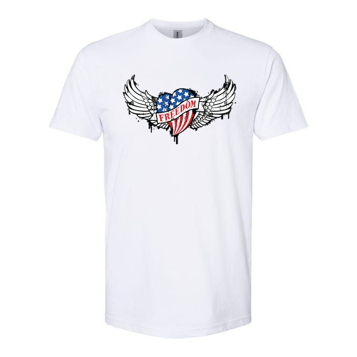 On Back Vintage Freedom Us Flag Eagle Patriotic 4th Of July Softstyle CVC T-Shirt