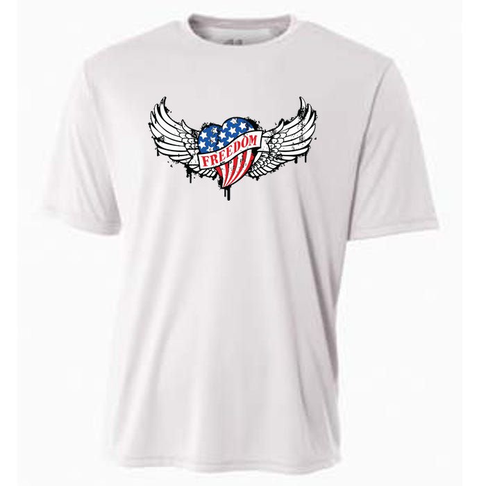 On Back Vintage Freedom Us Flag Eagle Patriotic 4th Of July Cooling Performance Crew T-Shirt