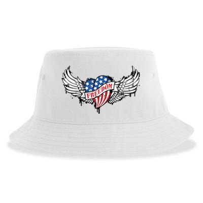 On Back Vintage Freedom Us Flag Eagle Patriotic 4th Of July Sustainable Bucket Hat