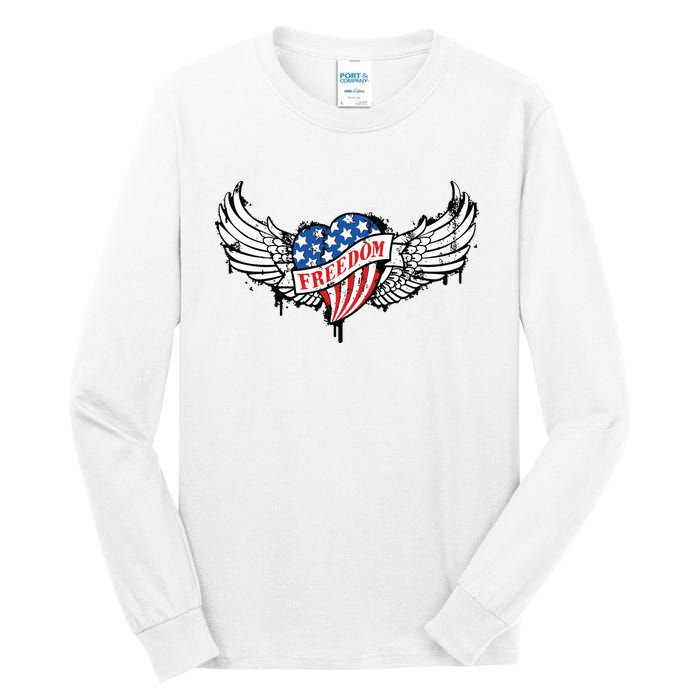 On Back Vintage Freedom Us Flag Eagle Patriotic 4th Of July Tall Long Sleeve T-Shirt