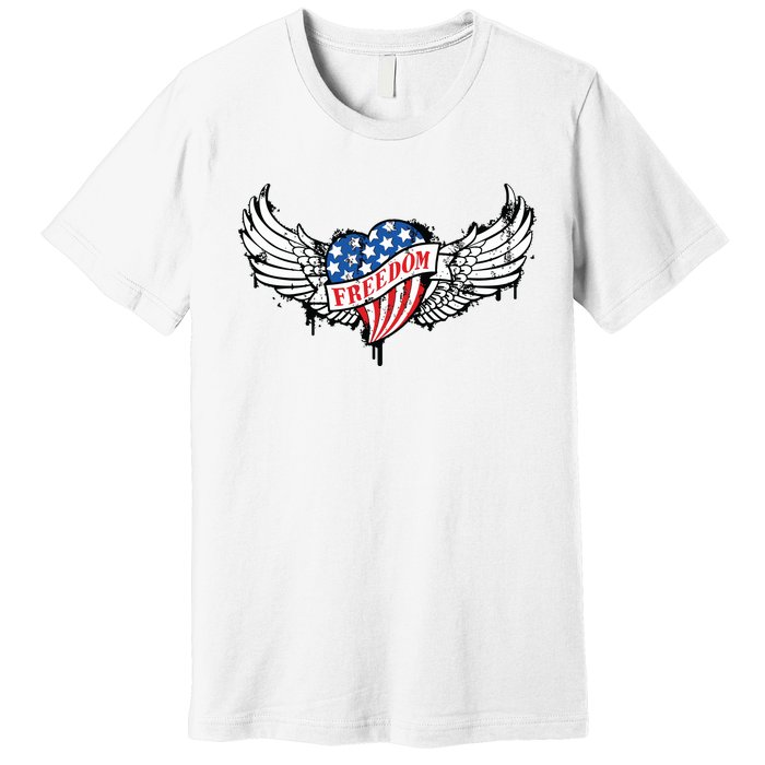 On Back Vintage Freedom Us Flag Eagle Patriotic 4th Of July Premium T-Shirt