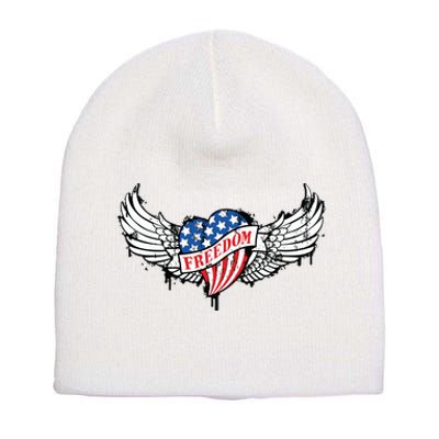 On Back Vintage Freedom Us Flag Eagle Patriotic 4th Of July Short Acrylic Beanie