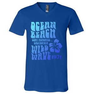 Ocean Beach Wild Wave Surf Memories California Siesta Beach Funny Gift V-Neck T-Shirt