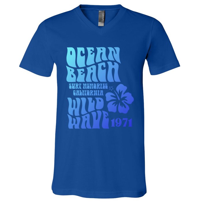 Ocean Beach Wild Wave Surf Memories California Siesta Beach Funny Gift V-Neck T-Shirt