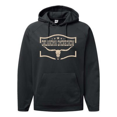 Oklahoma Bullskull With Feathers And Dreamcatcher Smokeshow Performance Fleece Hoodie