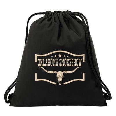 Oklahoma Bullskull With Feathers And Dreamcatcher Smokeshow Drawstring Bag