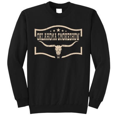 Oklahoma Bullskull With Feathers And Dreamcatcher Smokeshow Tall Sweatshirt