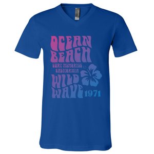 Ocean Beach Wild Wave Surf Memories California Siesta Beach Funny Gift V-Neck T-Shirt