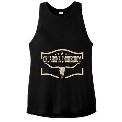 Oklahoma Bullskull With Feathers And Dreamcatcher Smokeshow Ladies PosiCharge Tri-Blend Wicking Tank