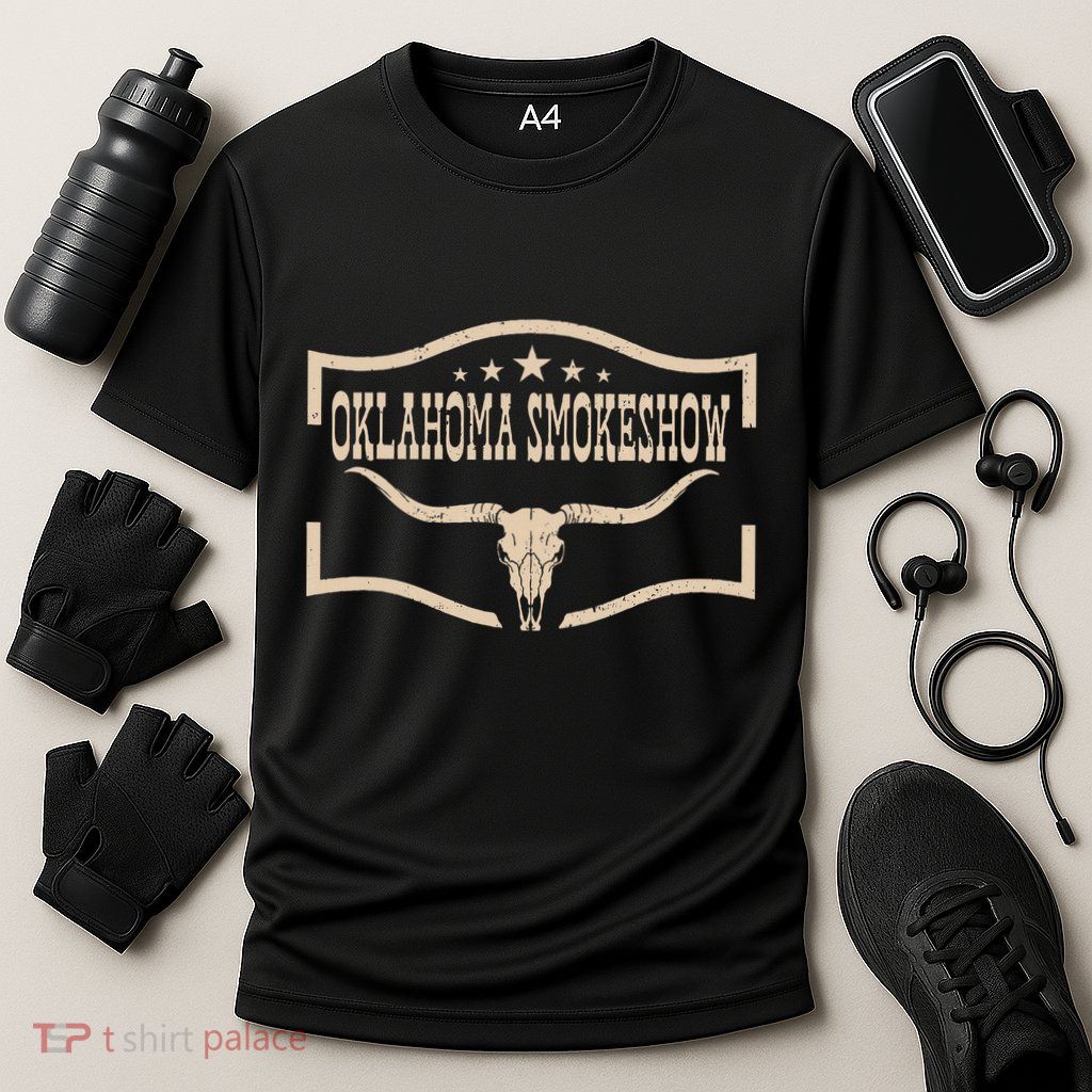Oklahoma Bullskull With Feathers And Dreamcatcher Smokeshow Performance Shirt