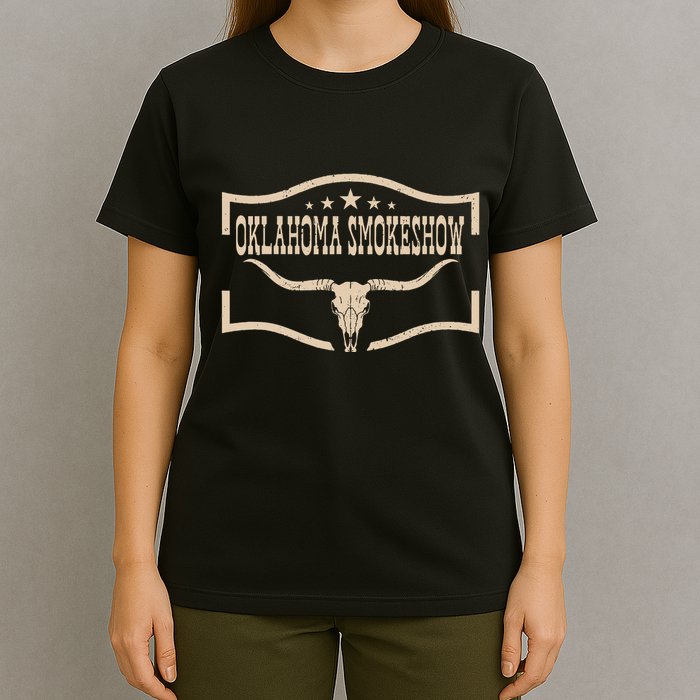 Oklahoma Bullskull With Feathers And Dreamcatcher Smokeshow T-Shirt