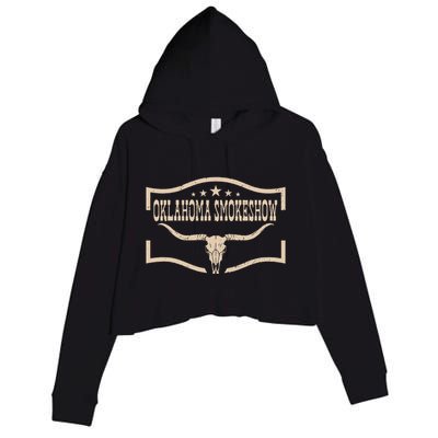 Oklahoma Bullskull With Feathers And Dreamcatcher Smokeshow Crop Fleece Hoodie
