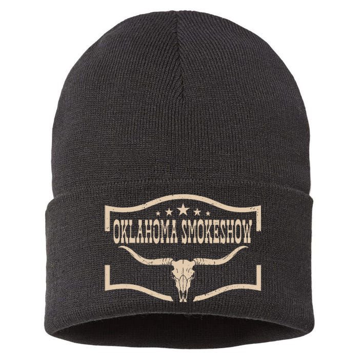 Oklahoma Bullskull With Feathers And Dreamcatcher Smokeshow Sustainable Knit Beanie