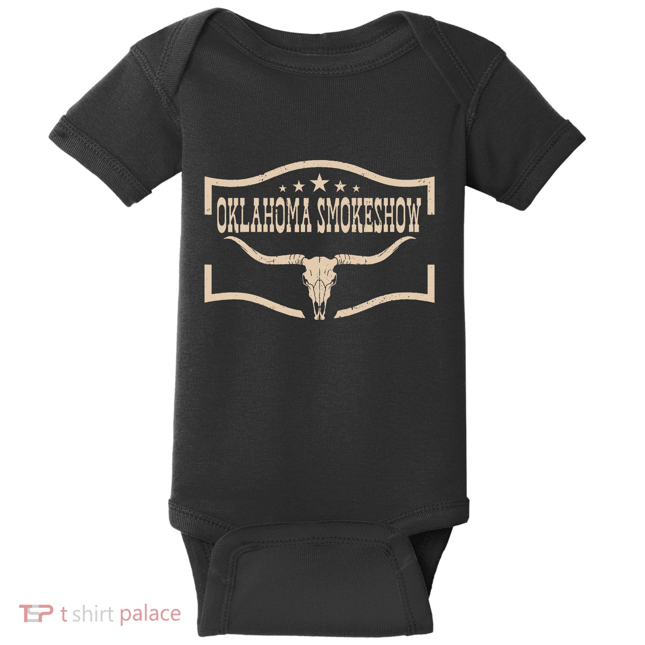 Oklahoma Bullskull With Feathers And Dreamcatcher Smokeshow Baby Bodysuit