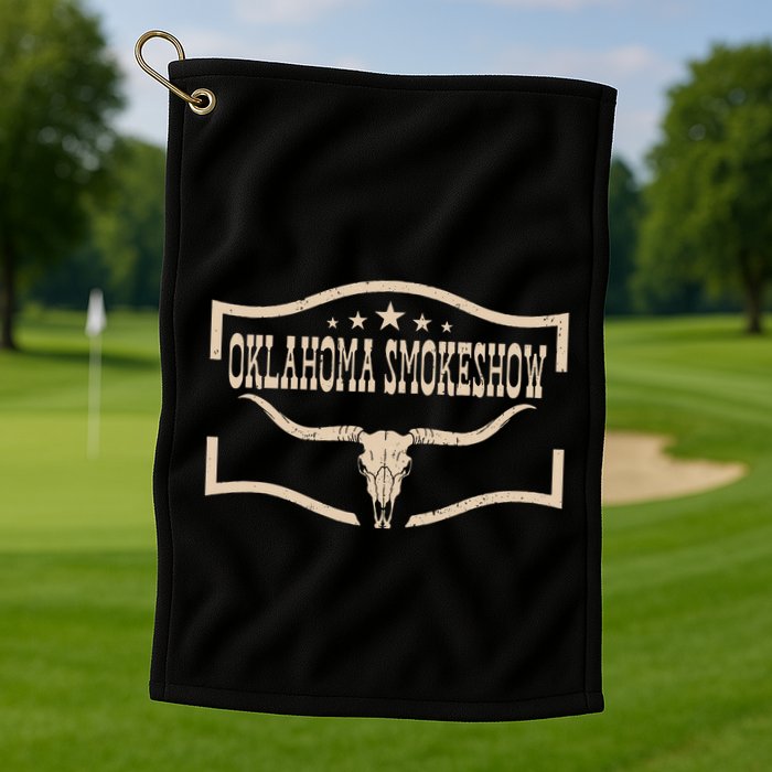 Oklahoma Bullskull With Feathers And Dreamcatcher Smokeshow Golf Towel