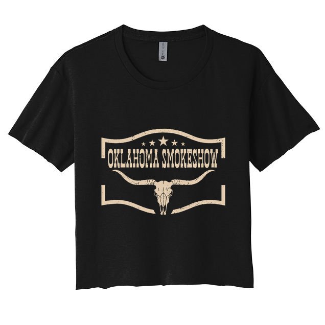 Oklahoma Bullskull With Feathers And Dreamcatcher Smokeshow Crop Top