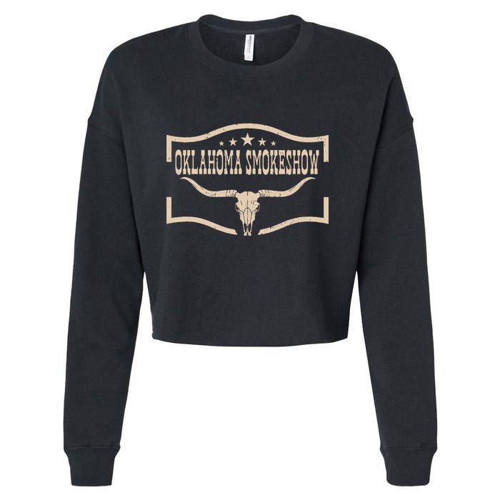 Oklahoma Bullskull With Feathers And Dreamcatcher Smokeshow Cropped Pullover Crew