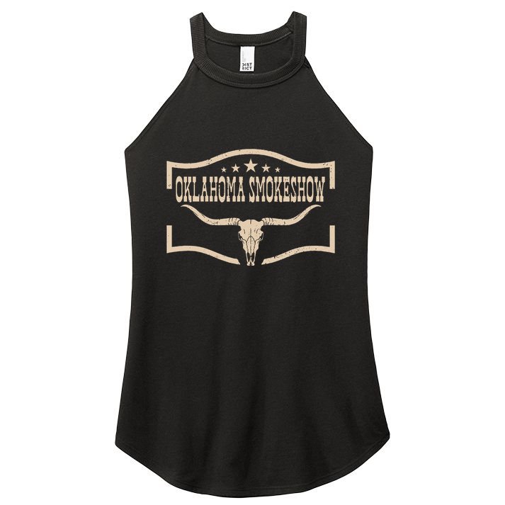 Oklahoma Bullskull With Feathers And Dreamcatcher Smokeshow Women's Perfect Tri Rocker Tank