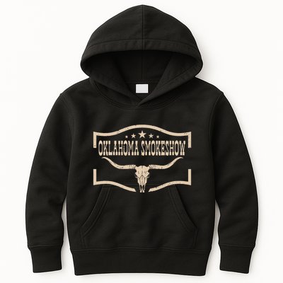 Oklahoma Bullskull With Feathers And Dreamcatcher Smokeshow Kids Hoodie